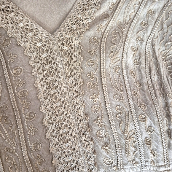 Coldwater Creek Beige Detailed Tonal Embroidered Short Sleeve Dress - Size S - Picture 7 of 12